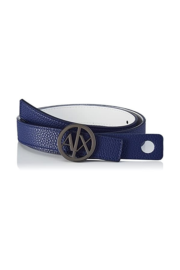 Armani Exchange Logo Rond réversible Ceinture, Bleu, 95 cm Femme