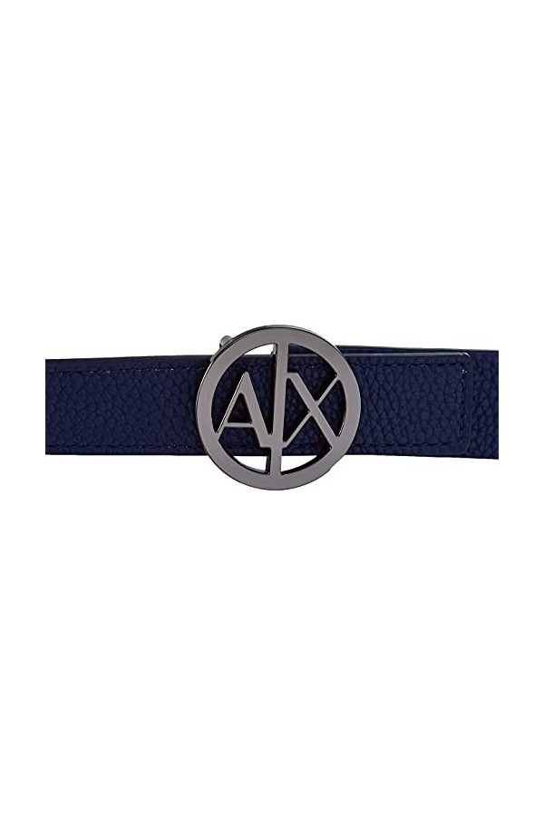 Armani Exchange Logo Rond réversible Ceinture, Bleu, 95 cm Femme
