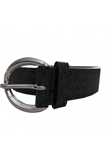 Michael Kors Womens Round Silver Tone Buckle Leather Belt, Black , X-Large