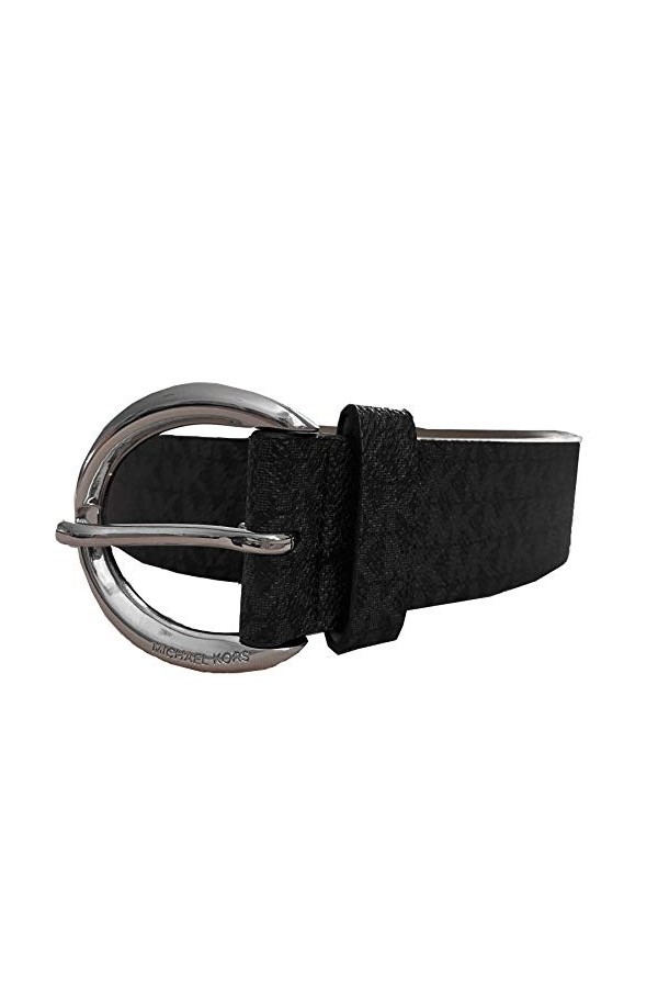 Michael Kors Womens Round Silver Tone Buckle Leather Belt, Black , X-Large