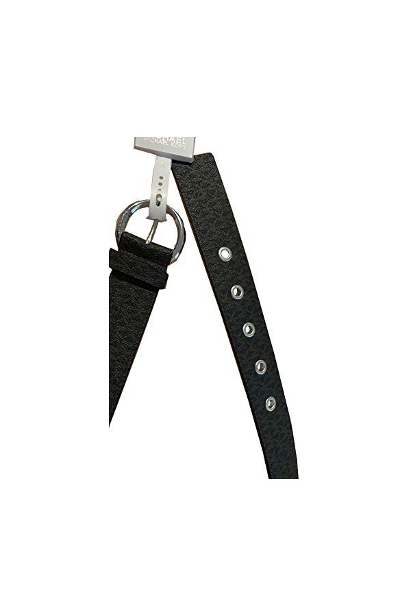 Michael Kors Womens Round Silver Tone Buckle Leather Belt, Black , X-Large