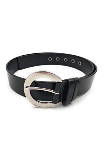 Michael Kors 1853 Womens Belt, Black, Size M Length 105 cm Width: 4 cm, Silver Inside, Large Round MK Logo