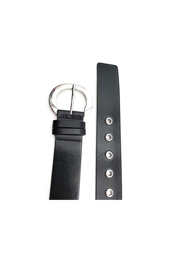 Michael Kors 1853 Womens Belt, Black, Size M Length 105 cm Width: 4 cm, Silver Inside, Large Round MK Logo