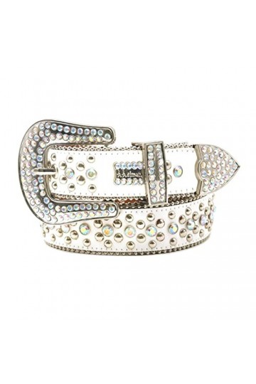 Ceintures blanche à strass pour femmes Ceinture cloutée Bling Mode Street Punk Hip Hop Gothic Cowgirl Hommes Unisex 100-125C