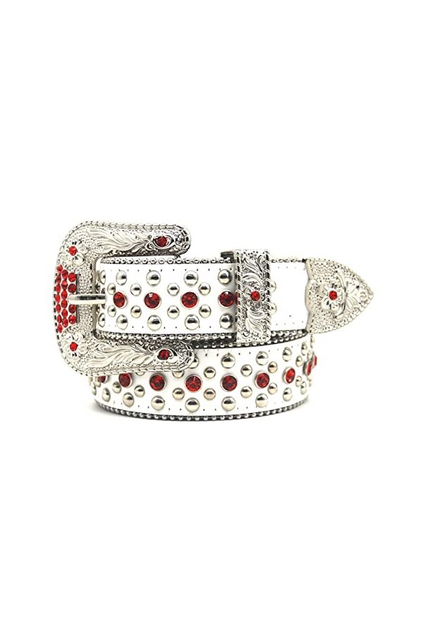 Ceintures blanche à strass pour femmes Ceinture cloutée Bling Mode Street Punk Hip Hop Gothic Cowgirl Hommes Unisex 100-125C