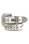 Ceintures blanche à strass pour femmes Ceinture cloutée Bling Mode Street Punk Hip Hop Gothic Cowgirl Hommes Unisex 100-125C