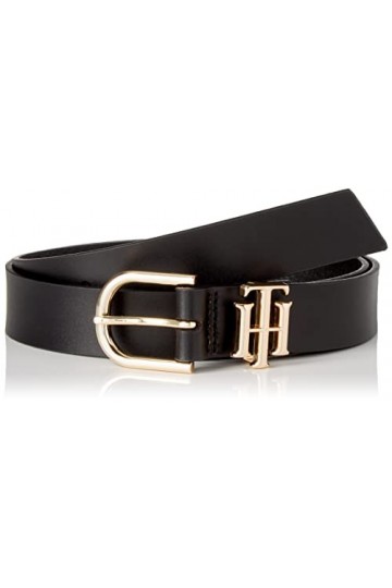 Tommy Hilfiger Ceinture Femme TH Lux 3.0 en Cuir, Noir Black , 85 cm