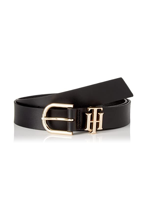 Tommy Hilfiger Ceinture Femme TH Lux 3.0 en Cuir, Noir Black , 85 cm
