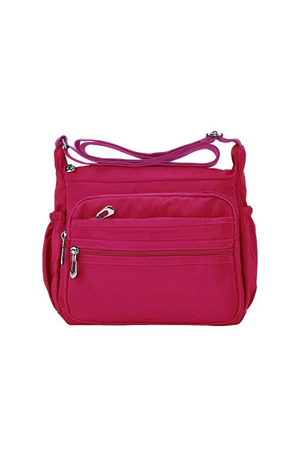 NOTAG Sac Bandoulière Femme, Multi-Poches Casual Sac Messenger en Nylon Imperméable Sac à bandoulière L, Noir 