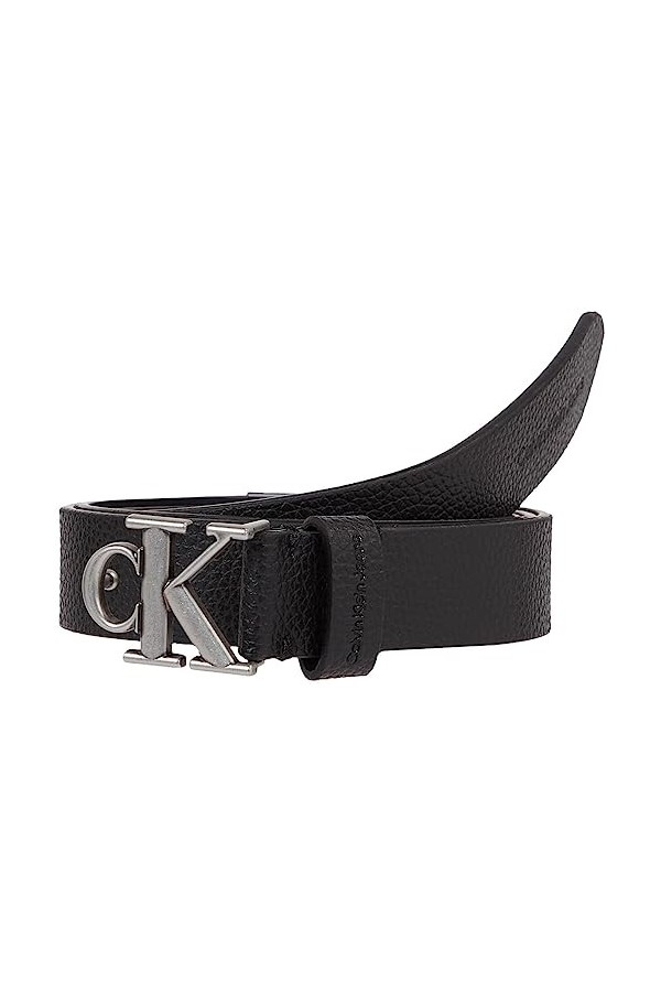 Calvin Klein Round Mono LTHR Belt 25MM Ceintures, Black, 70 Femme
