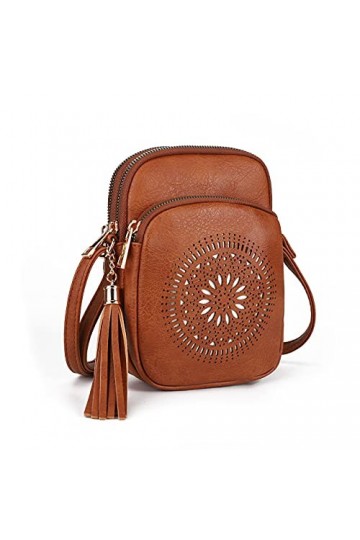 GLITZALL Sac à bandoulière petit sac à bandoulière avec poches multiples pour femme, Marron