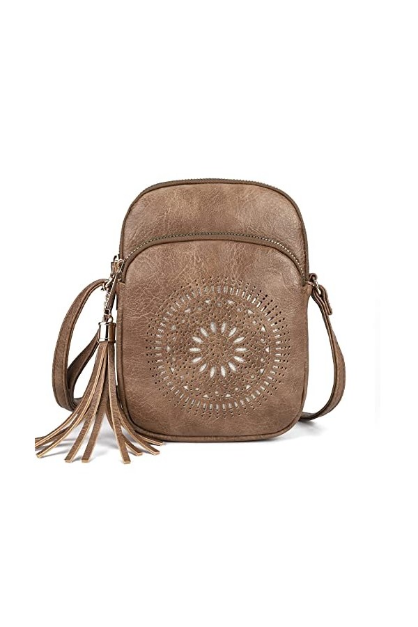GLITZALL Sac à bandoulière petit sac à bandoulière avec poches multiples pour femme, Marron