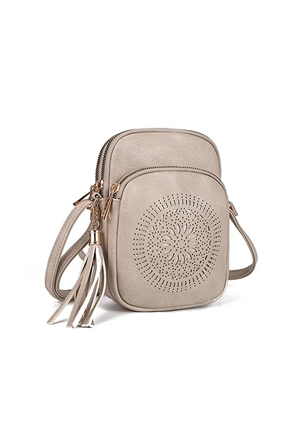 GLITZALL Sac à bandoulière petit sac à bandoulière avec poches multiples pour femme, Marron
