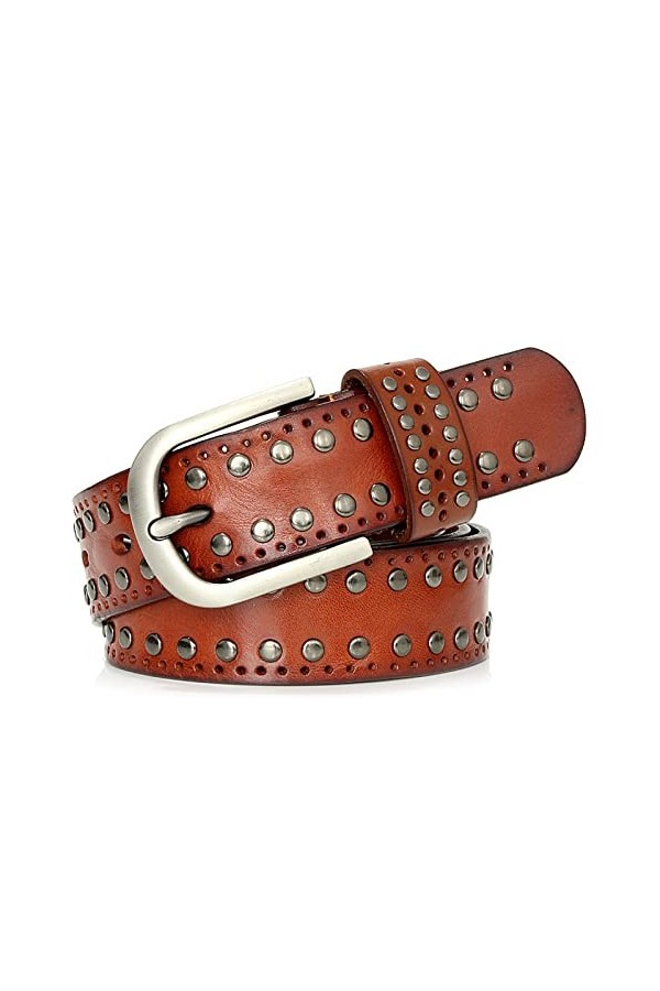 Ktrshan Ceintures en cuir ceintures de style punk rivet ceinture vintage, Marron, 100cm