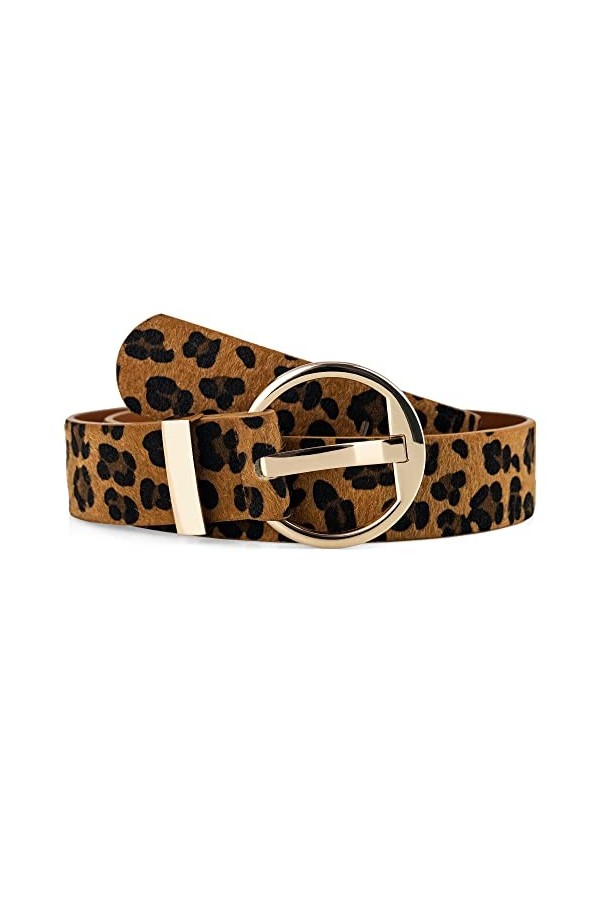 Ceinture en cuir pour femme avec boucle dorée, léopard, taille 36-42"
