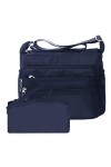 NOTAG Sac Bandouliere Femme, Impermeable Nylon Sac Messenger Multi-Poches Sac à Main avec RFID Portefeuille L, Noir 