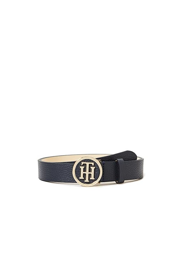 Tommy Hilfiger Ceinture Femme TH Round Buckle Belt 3.0 en Cuir, Bleu Sky Captain , 100 cm