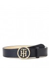 Tommy Hilfiger Ceinture Femme TH Round Buckle Belt 3.0 en Cuir, Bleu Sky Captain , 100 cm