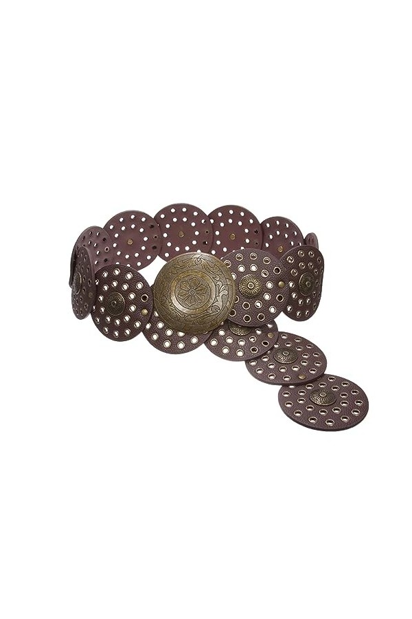 Ceinture en cuir pour femme large à disque boho de 90 mm de large - Jaune - XXX-Large - 54 de bout en bout