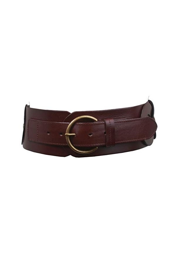 Ceinture en cuir pleine fleur tressé pour femme 75 mm de large, marron, L-102 cm