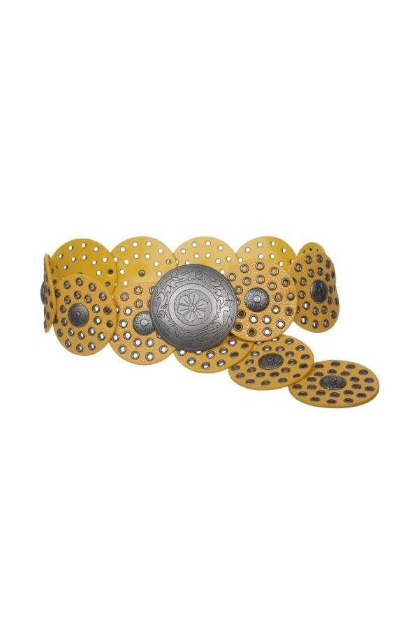 Ceinture en cuir pour femme large à disque boho de 90 mm de large - Jaune - XXX-Large - 54 de bout en bout