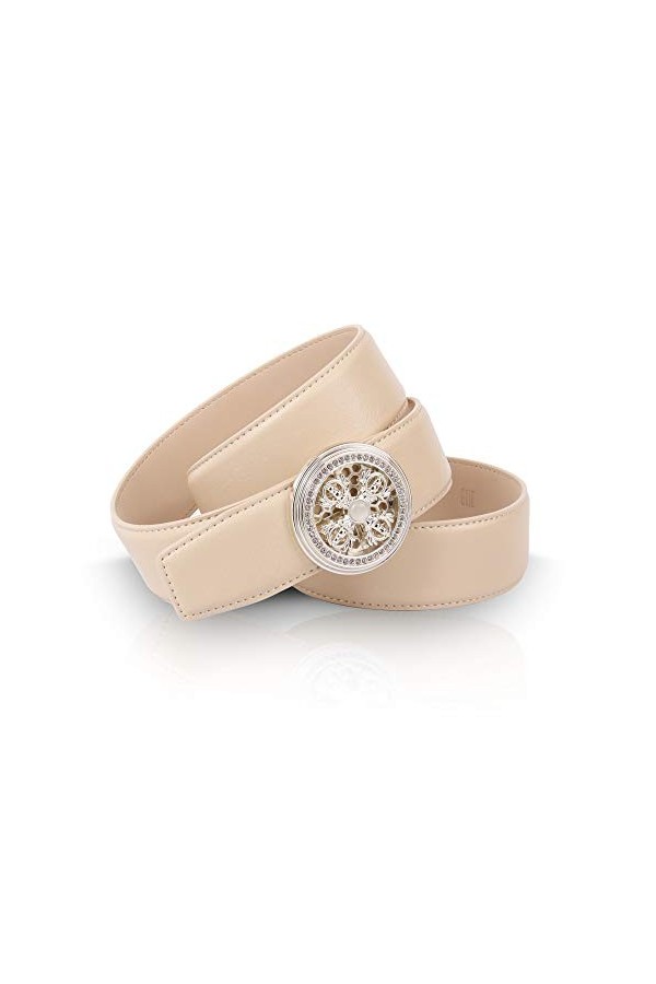 Anthoni Crown Ledergürtel Ceinture, Beige, 90 Femme