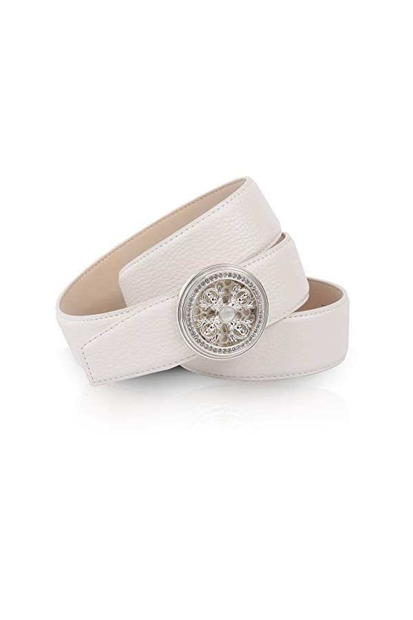 Anthoni Crown Ledergürtel Ceinture, Blanc, 95 cm Femme