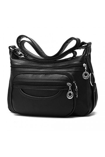 NOTAG Sac Bandoulière Femme, Cusual Multi-Poches Sac à Main en Cuir PU Sac à Bandoulière Noir 
