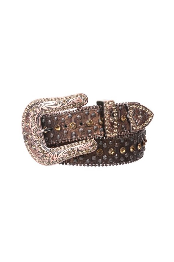 Western Cowgirl Ceinture en cuir synthétique avec strass - Marron - 40W UK