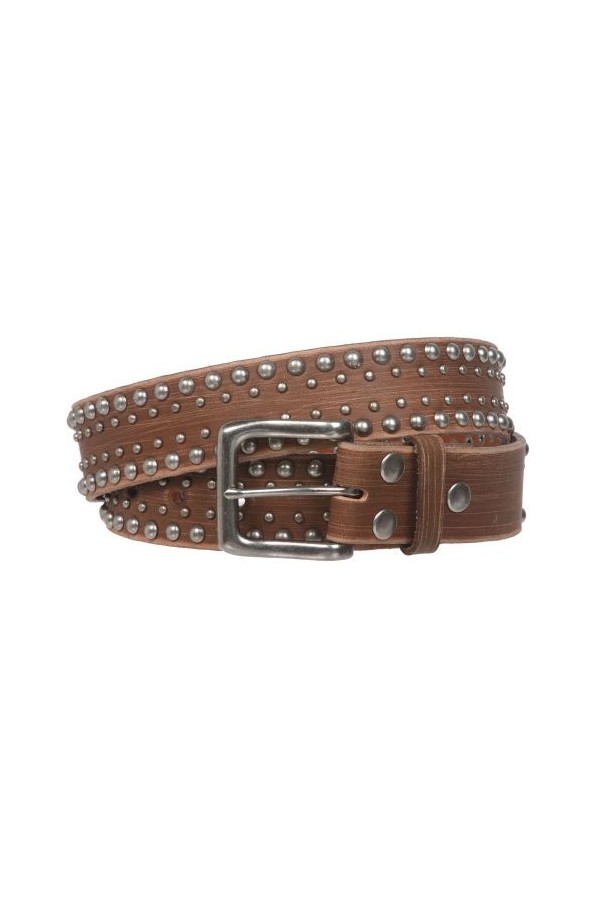 beltiscool Ceinture en cuir vieilli cloutée en métal argenté antique de 3,8 cm, peau, 117 cm