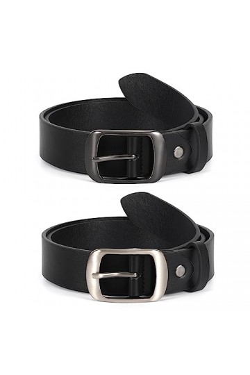 VONMELLI Lot de 2 ceintures en cuir pour femme pour jeans, Noir + noir., XXL: Fit Waist Size 47-50 Inches
