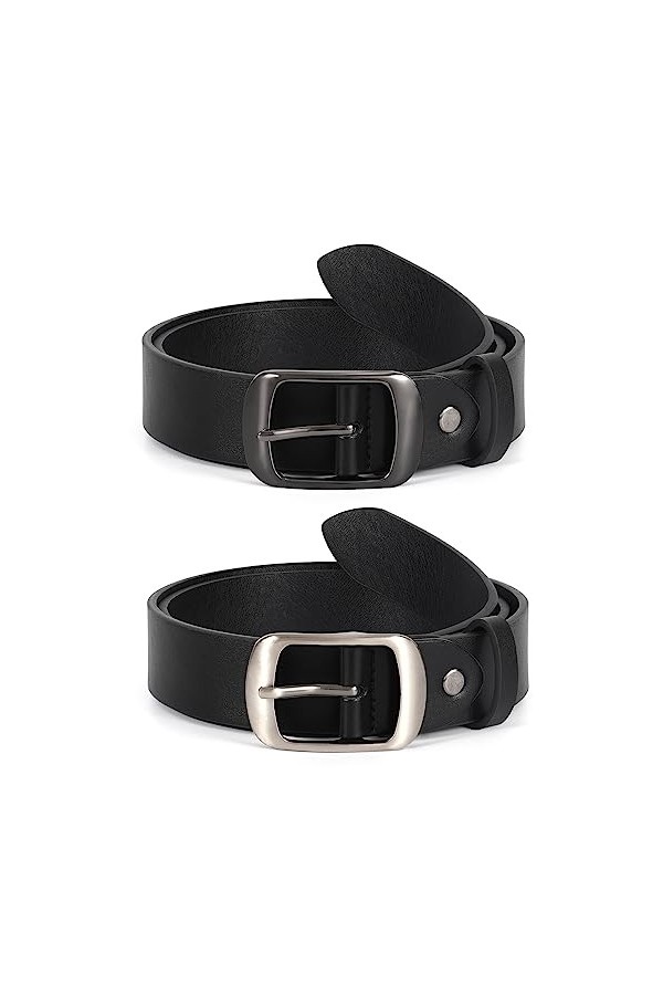 VONMELLI Lot de 2 ceintures en cuir pour femme pour jeans, Noir + noir., XXL: Fit Waist Size 47-50 Inches