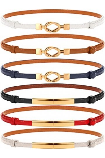 Lot de 6 ceintures fines en cuir réglables pour femme - Style vintage - 1,0 cm de large