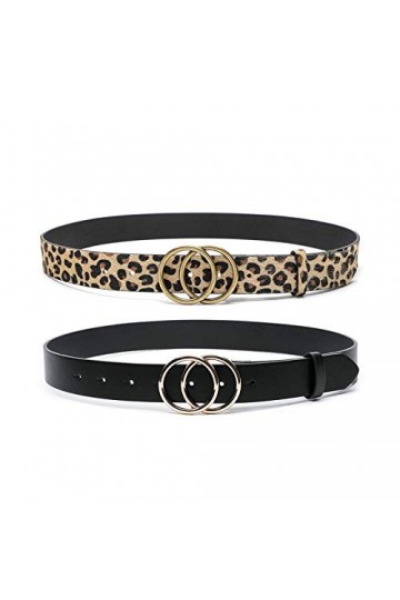 MORELESS Lot de 2 ceintures en simili cuir pour jeans avec boucle double anneau - - M/taille76/84 cm