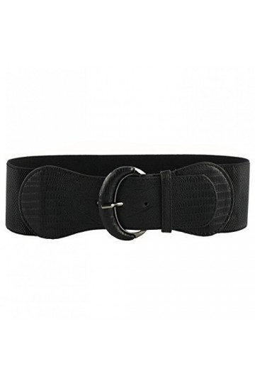VOCHIC Ceinture large élastique en cuir synthétique pour femme, noir, M
