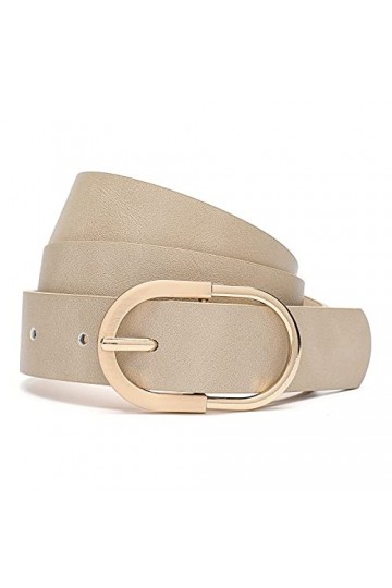Tanpie Ceinture en cuir bleu pour femme avec boucle dorée - beige - S/taille71/79 cm