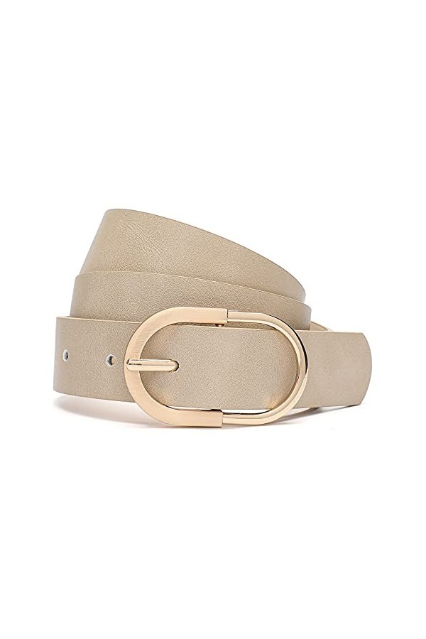 Tanpie Ceinture en cuir bleu pour femme avec boucle dorée - beige - S/taille71/79 cm