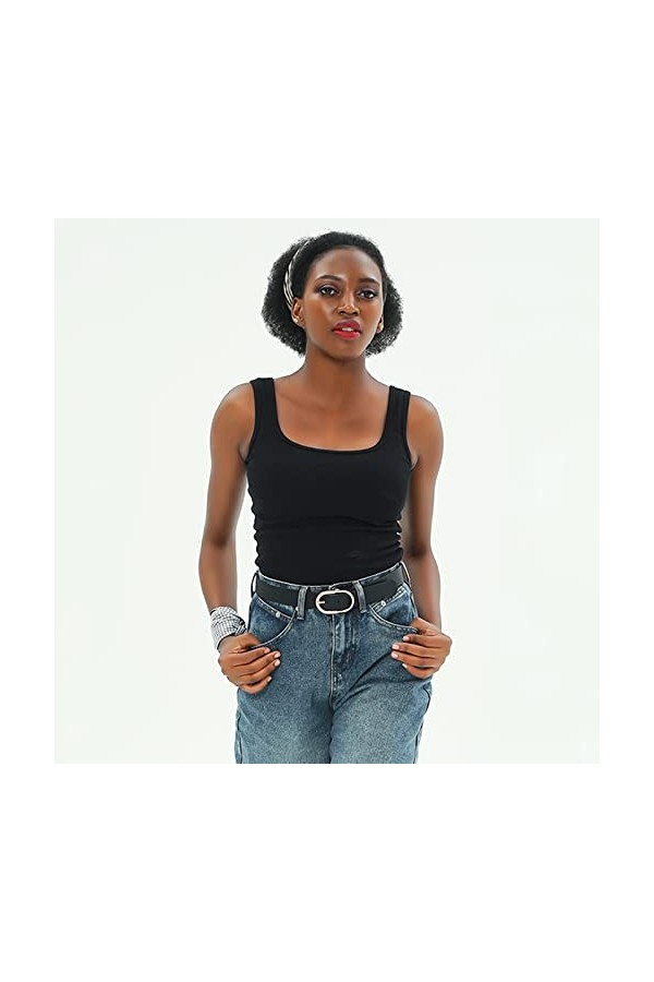 Tanpie Ceinture en cuir marron pour femme avec boucle en métal - Noir - S/taille 28/31"