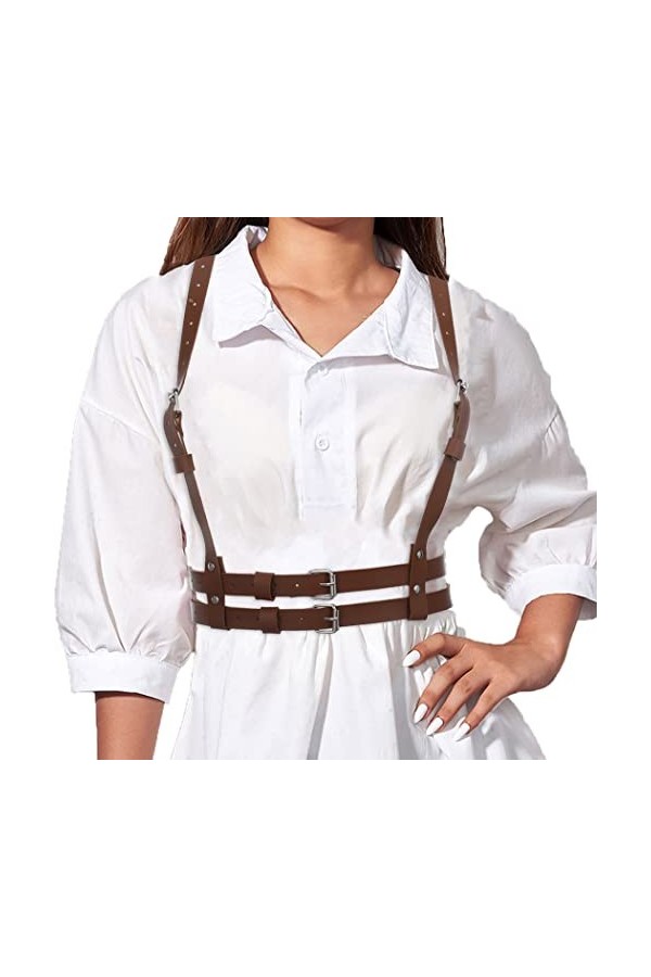BODIY Sangles de ceinture pour femme en cuir synthétique marron avec boucle réglable pour Halloween, costume