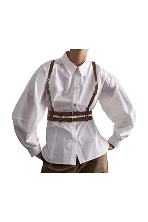 BODIY Sangles de ceinture pour femme en cuir synthétique marron avec boucle réglable pour Halloween, costume