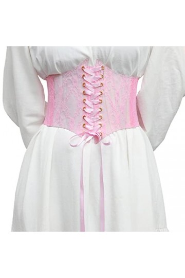 Asooll Corset élastique large rose vintage à lacets pour femme et fille, rose, taille unique