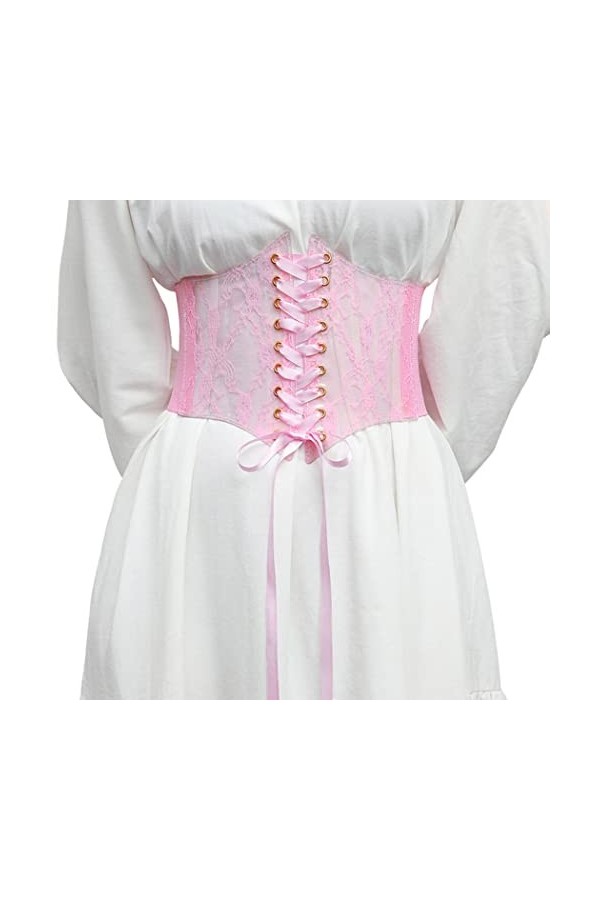 Asooll Corset élastique large rose vintage à lacets pour femme et fille, rose, taille unique