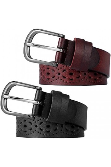 Lot de 2 ceintures en cuir creux pour femme avec boucle ardillon pour robe et pantalon en jean, noir/marron, taille unique