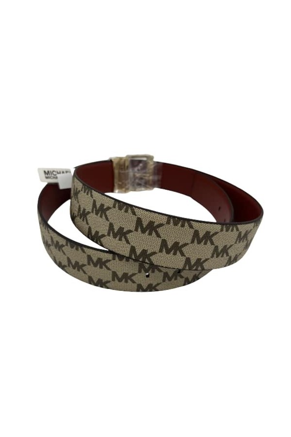 Michael Kors Ceinture I Ceinture pour femme I Marron I Taille L I Largeur 4 cm I Boucle rectangulaire dorée I Logo MK I Belt-