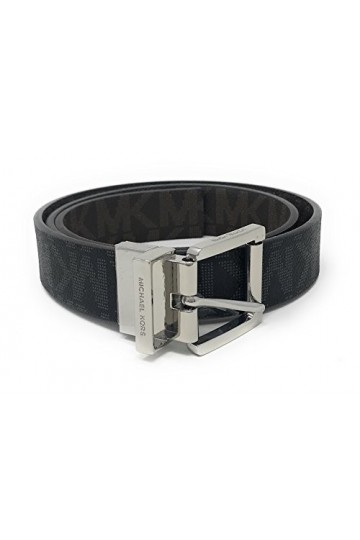 Michael Kors Logo Reversible Belt With Silver Buckle,Black/Brown,Large