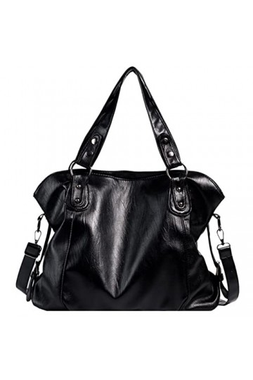 LYEAA Sac à bandoulière en cuir synthétique - Grande taille - Style décontracté rétro - Couleur unie - Souple - Pour femme, N