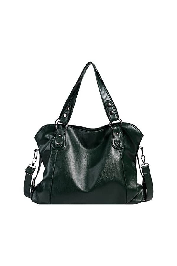 LYEAA Sac à bandoulière en cuir synthétique - Grande taille - Style décontracté rétro - Couleur unie - Souple - Pour femme, N