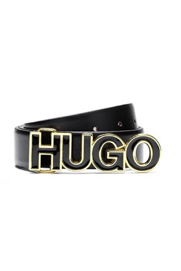 HUGO Femmes Zula Belt 3.5cm N-ZL Ceinture en cuir italien avec boucle en émail ornée d’un logo