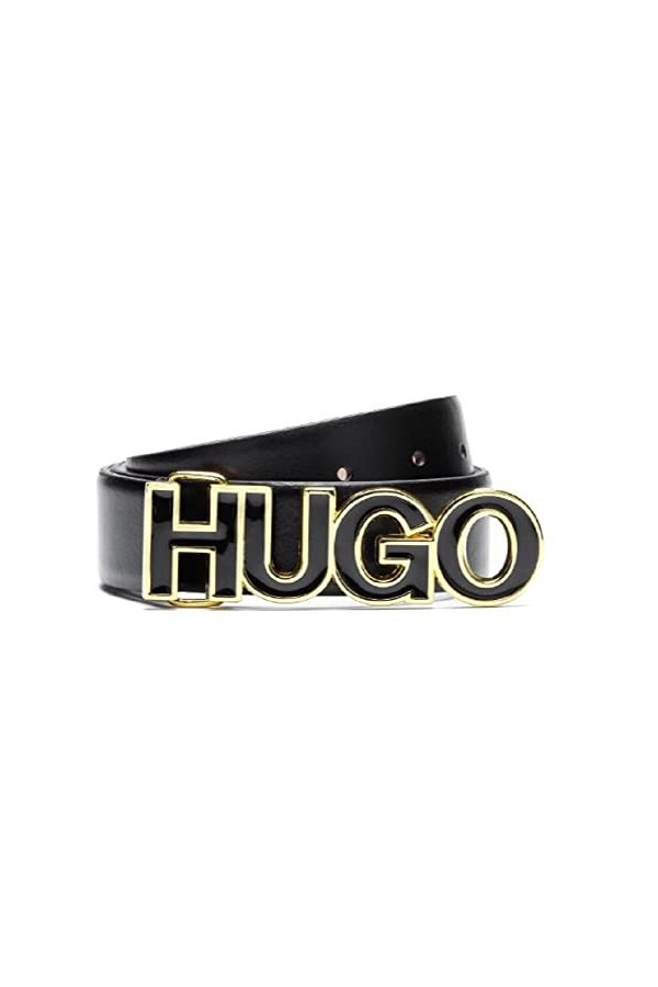 HUGO Femmes Zula Belt 3.5cm N-ZL Ceinture en cuir italien avec boucle en émail ornée d’un logo