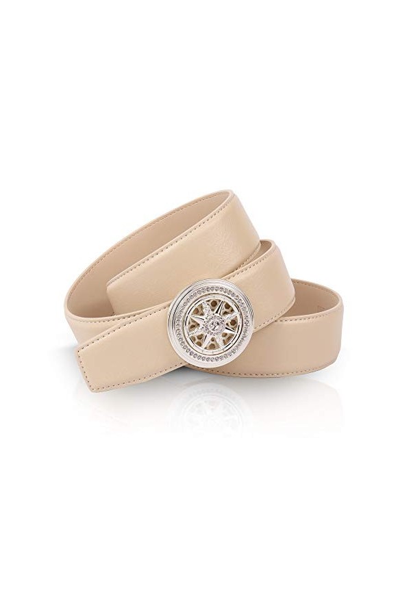 Anthoni Crown Ledergürtel Ceinture, Beige, 90 Femme